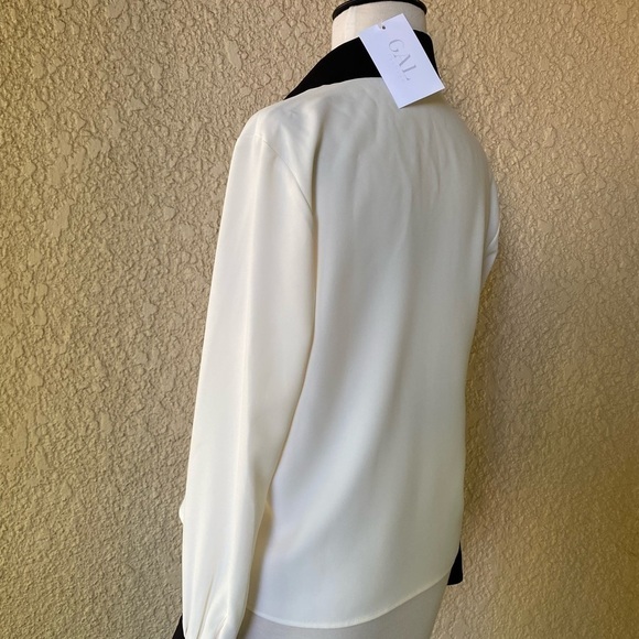 Amanda Uprichard Bel Aire Silk Blouse – Cream & Black • Polished Pearl Buttons • - Picture 5 of 7